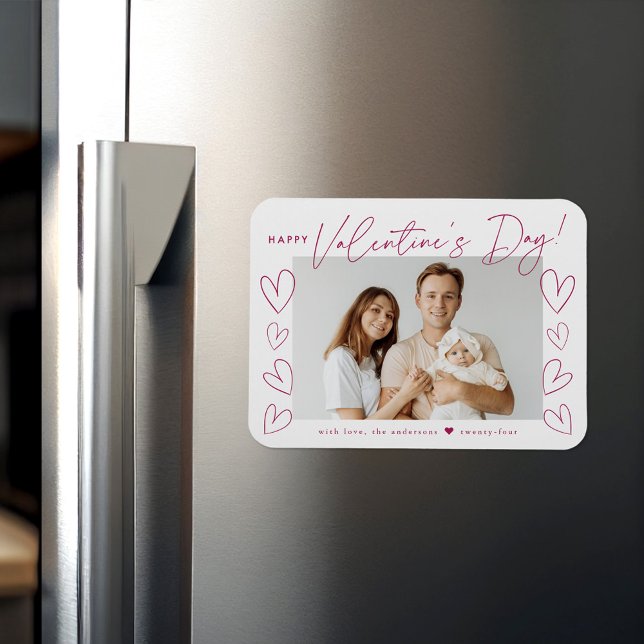 Modernes Fuchsia Script Valentine's Day Foto Magnet (Von Creator hochgeladen)