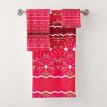 Modernes Fuchsia- und Wine-Blumenhandtuch-Set
