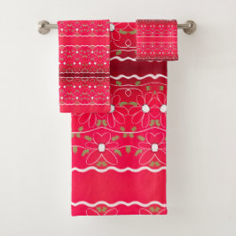 Modernes Fuchsia- und Wine-Blumenhandtuch-Set Badhandtuch Set