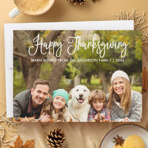 Modernes Fun Calligraphy Erntedank Family Foto Feiertagskarte