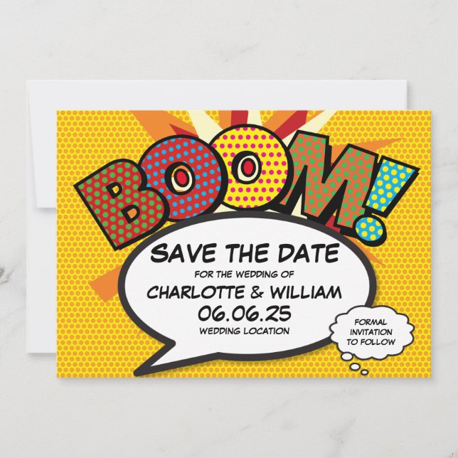 Modernes Fun Comic Hochzeit retten Datum Save The Date (Vorderseite)