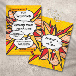 Modernes Fun Comic Pop Hochzeit Einladung
