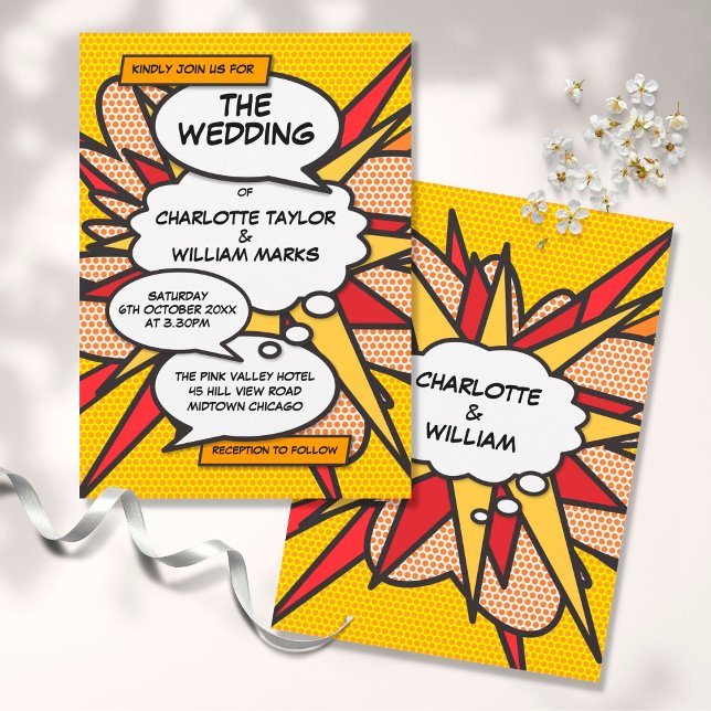 Modernes Fun Comic Pop Hochzeit Einladung (Von Creator hochgeladen)