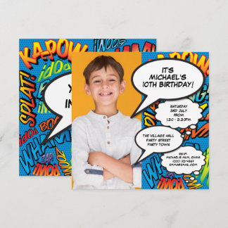 Modernes Fun Foto Geburtstagsparty Blue in jedem A Einladung