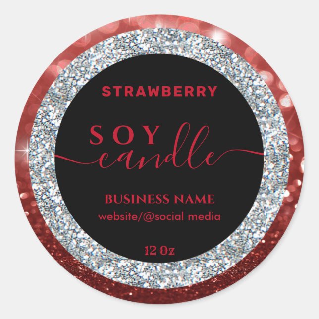 Modernes Funkelglatter-Skript, soy candle-Label Runder Aufkleber (Vorderseite)