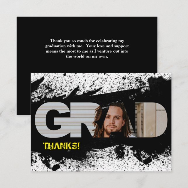 Modernes Funky Black Platsch GRAD Foto Vielen Dank Einladung (Vorne/Hinten)