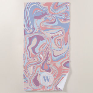 Modernes Funky Marble Pastel Lila Monogram Strandtuch