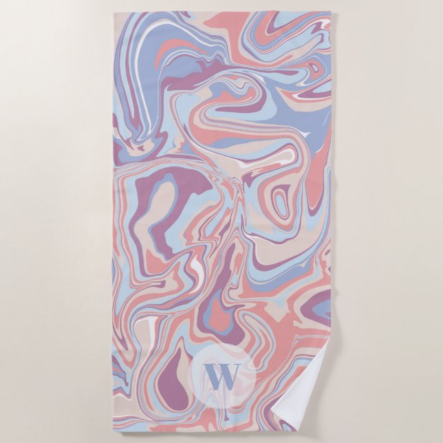 Modernes Funky Marble Pastel Lila Monogram Strandtuch (Vorderseite)