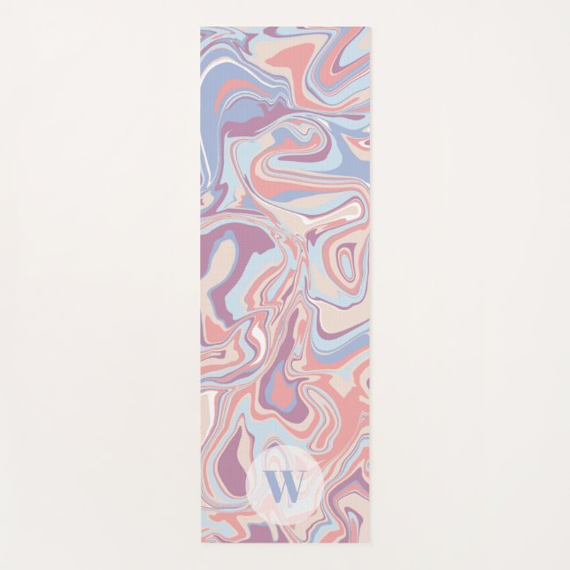 Modernes Funky Marble Pastel Lila Monogram Yogamatte (Vorderseite)