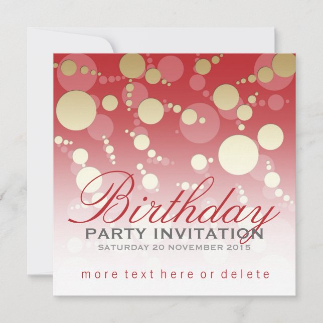 Modernes Funky Red Gold Party Einladungen zum Gebu (Vorderseite)