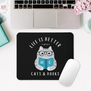 Modernes Funny Book Lover Mit Monogramm Mousepad