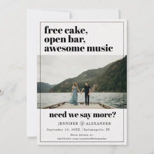 Modernes Funny Free Cake Open Bar Quote Foto Save The Date