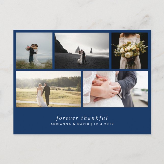 Modernes für immer dankbar | Navy Blue Wedding Fot Postkarte (Vorderseite)
