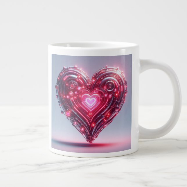 Modernes futuristisches leuchtendes rosa Herz Jumbo-Tasse (Rechts)