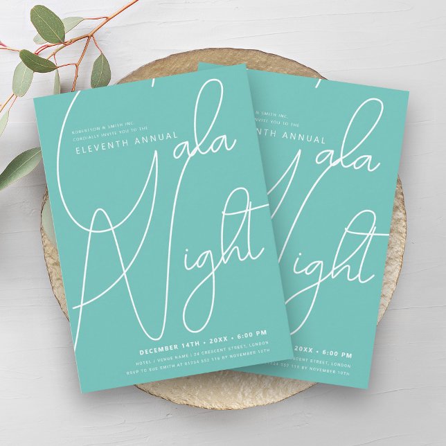 Modernes GALA Unternehmen Aquamarin Einladung (Modern Minimal GALA Company Business Teal Invitation)
