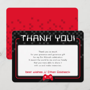 MODERNES GAMING DANKS Bar Mitzvah cool schwarz rot Dankeskarte
