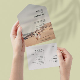 Modernes Ganzes in einer Hochzeitsfeier mit Foto All In One Einladung