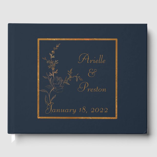 Modernes Gästebuch für Navy Blue und Gold (Vorderseite)