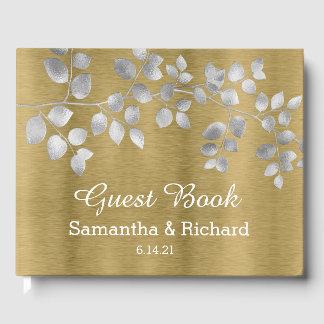 Modernes Gästebuch für Silber und Gold Floral