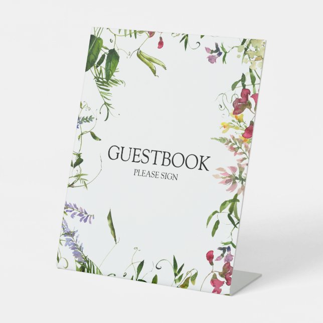 Modernes Gästebuch für Sommerferien der Wildblume Sockelschild (Vorderseite)