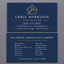 Modernes Gebäude Bau Navy Blue Gold Visitenkarte