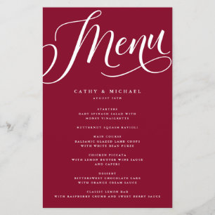 Modernes Geblüht Skript, Burgundy Paper Menu Flyer