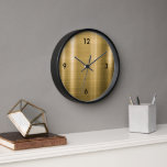 Modernes, gebürstetes Metall-Gold-Schwarz Uhr<br><div class="desc">Moderne gegossene Metallic-Goldtypografie-Nummern Zuhause Office Küche Wohnzimmer Badezimmer Uhr</div>