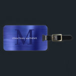 Modernes, gebürstetes Metallic Blue Monogram Gepäckanhänger<br><div class="desc">Moderne,  gebürstete,  blaue Monogramm-Gepäckmarke</div>