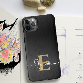 Modernes, gebürstetes, metallisches Schwarzes Gold iPhone 16 Hülle