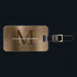 Modernes, gegossenes Metallic-Gold-Monogramm Gepäckanhänger<br><div class="desc">Moderne,  gebürstete Metallgold-Monogramm-Gepäckmarke</div>