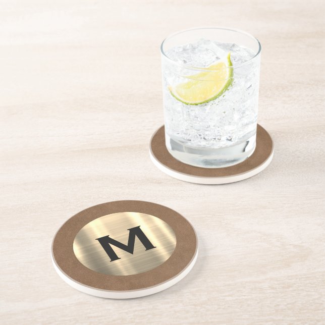 Modernes, gegossenes Metallic-Gold-Monogramm Getränkeuntersetzer (Seite)