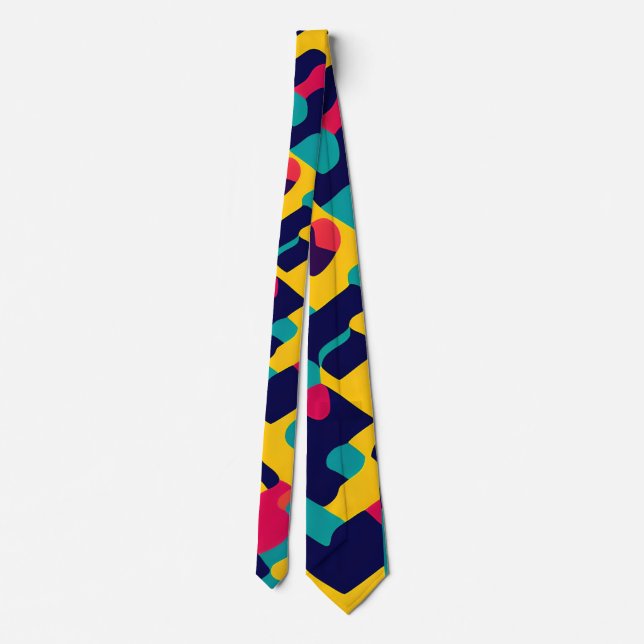 Modernes, gelb-blau-rosa geometrisches Muster Krawatte (Rückseite)