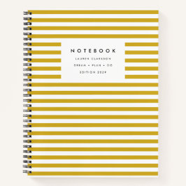 Modernes, gelb gestreiftes Notebook mit Mustard Notizbuch