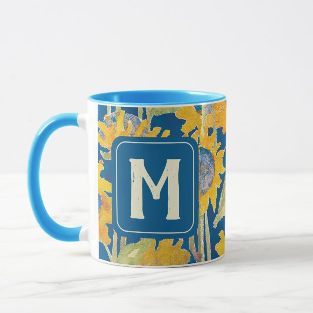 Modernes Gelbblütenmonogramm Tasse (Links)