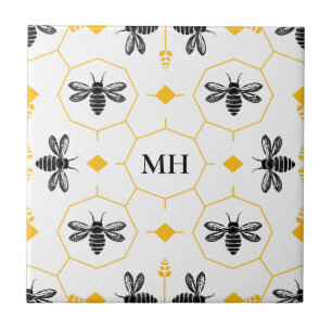 Modernes Gelbes Bienenmuster Elegantes Schwarzes M Fliese