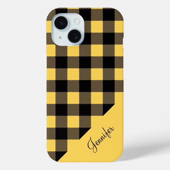 Modernes Gelbes Buffalo Karierter Karo Muster Case-Mate iPhone Hülle (Rückseite)