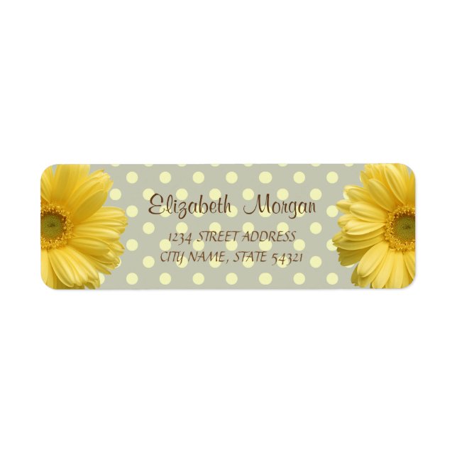 Modernes, gelbes Daisy, Polka Dots-Adressetikett (Vorne)