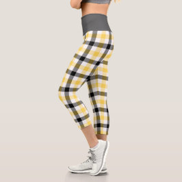 Modernes Gelbes Kariertes Tartan-Muster Capri Leggings
