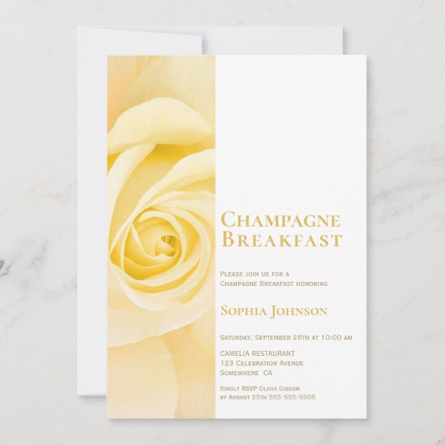 Modernes gelbes Rose Bridal Champagne Frühstück Einladung (Vorderseite)