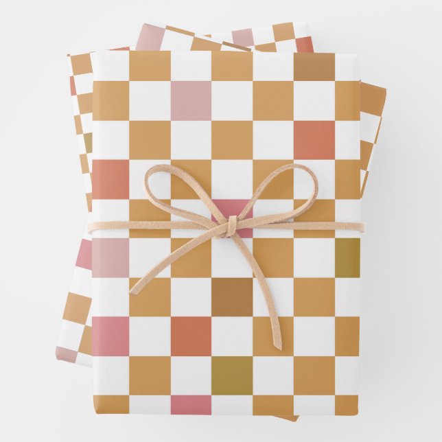 Modernes, gelbes Scheckpapier Geschenkpapier Set (Beispiel)
