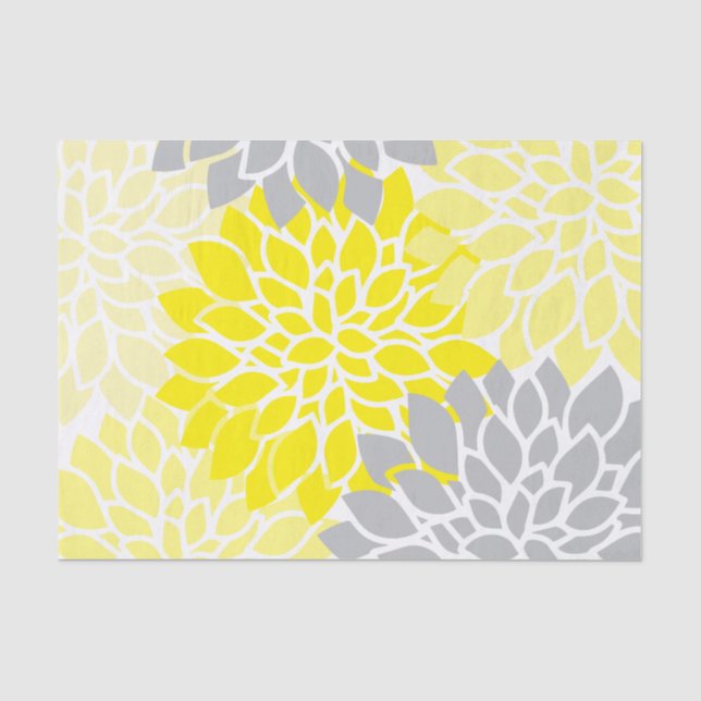 Modernes gelbes und graues Blumen Seidenpapier (Vorderseite)
