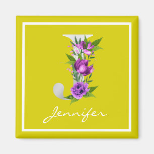 Modernes, gelbes weißes Metallisches, florales J M Magnet