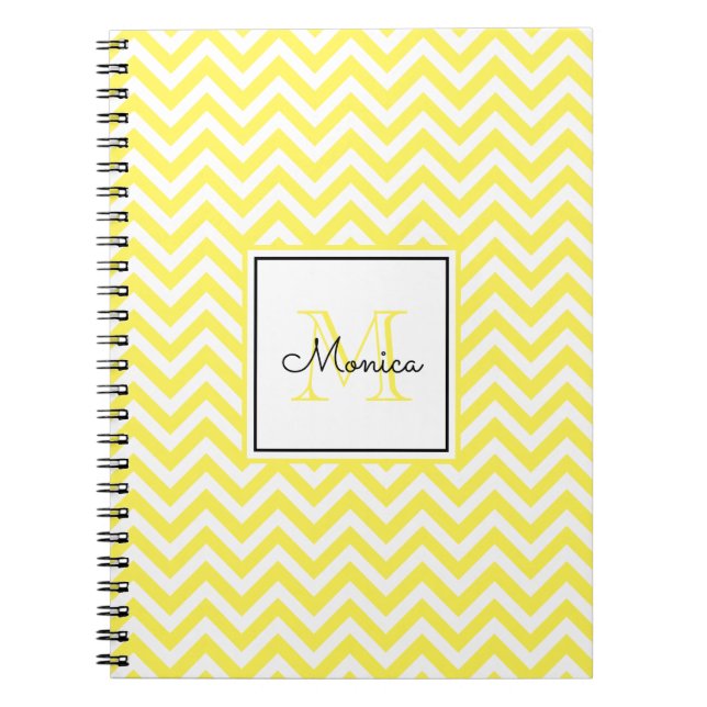 Modernes Gelbes Zickzack Muster mit Monogramm Notizblock (Vorderseite)
