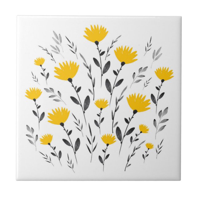 Modernes Gelbgraues Blumenmotiv Fliese (Vorderseite)