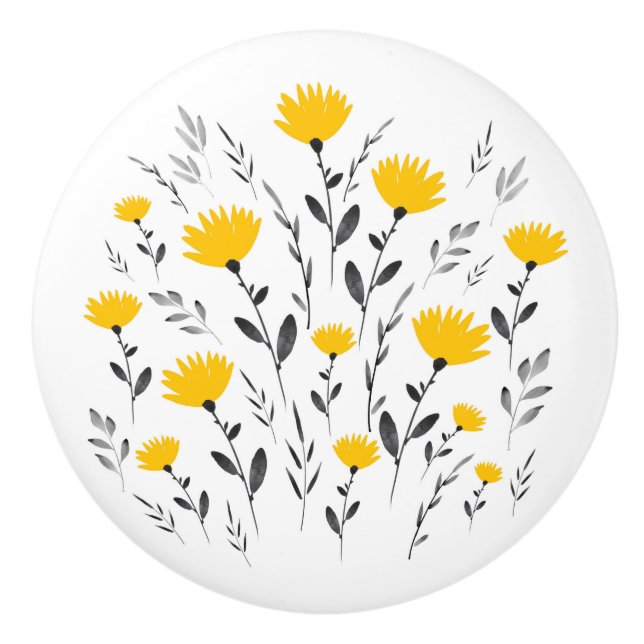 Modernes Gelbgraues Blumenmotiv Keramikknauf (Vorderseite)