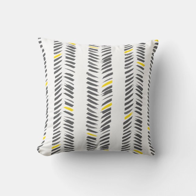 Modernes Gelbgraues Herringbone-Muster Kissen (Vorderseite)