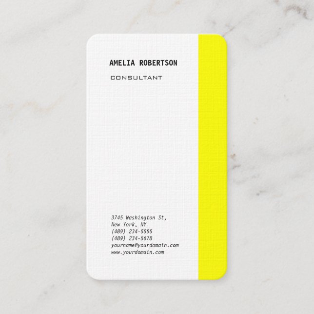 Modernes Gelbweiß Minimalistisch Beruflich Visitenkarte (Vorderseite)