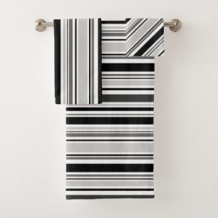 Modernes gemischtesgraues, schwarz, Weiß Stripes Badhandtuch Set