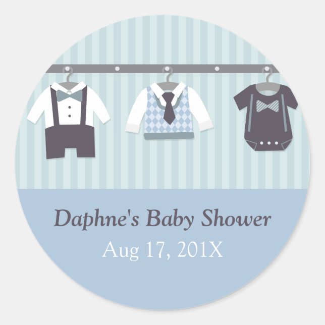 Modernes Gentleman Baby Boy Dusche Party Runder Aufkleber (Vorderseite)