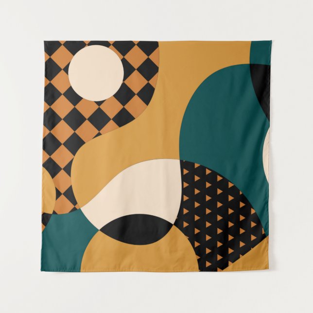 Modernes geometrisch abstraktes Patchwork-Muster,  Wandteppich (Vorderseite)